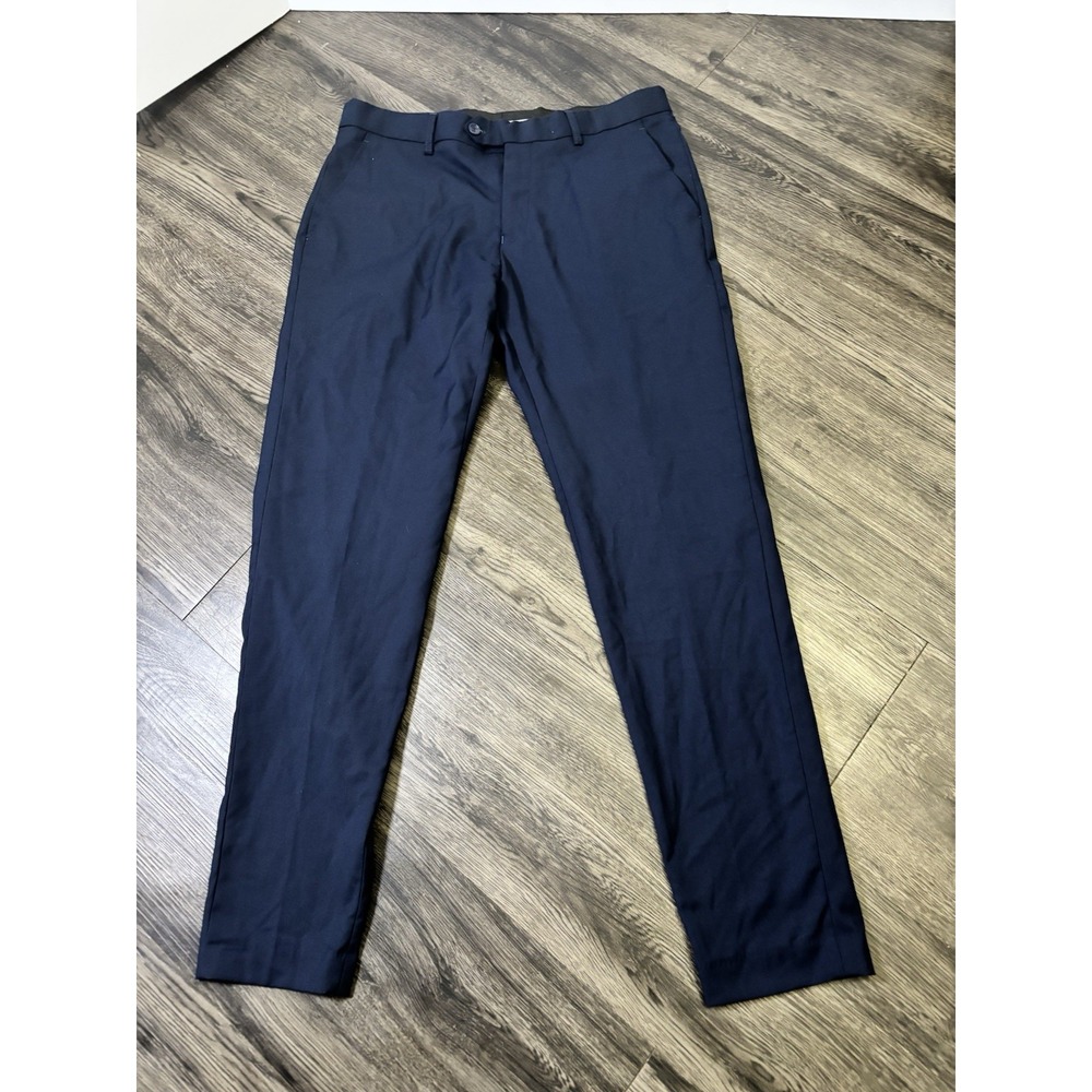 St. Patrick Easy Care Men's Navy Blue Dress Pants W34 L30 Flat Front Slacks